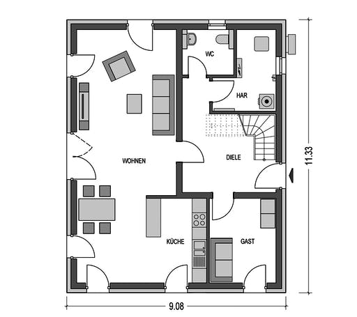 Massivhaus Alto 630 von Heinz von Heiden Schlüsselfertig ab 285529.875€, Satteldach-Klassiker Grundriss 1