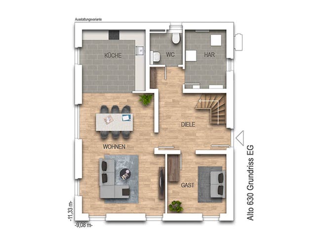 Massivhaus Alto 630 von Heinz von Heiden Zentrale Schlüsselfertig ab 318590€, Satteldach-Klassiker Grundriss 1