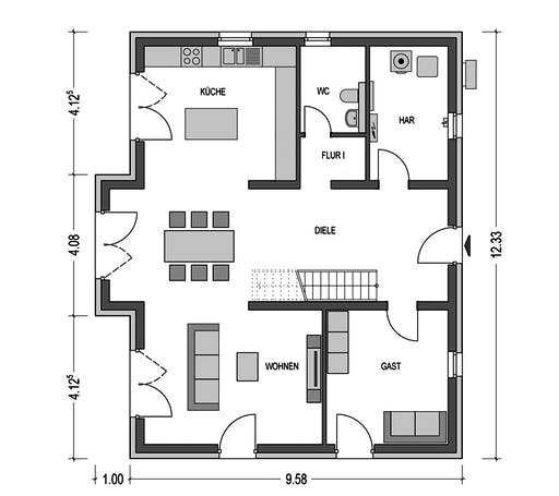 Massivhaus Alto 740 von Heinz von Heiden Schlüsselfertig ab 338194.125€, Satteldach-Klassiker Grundriss 1