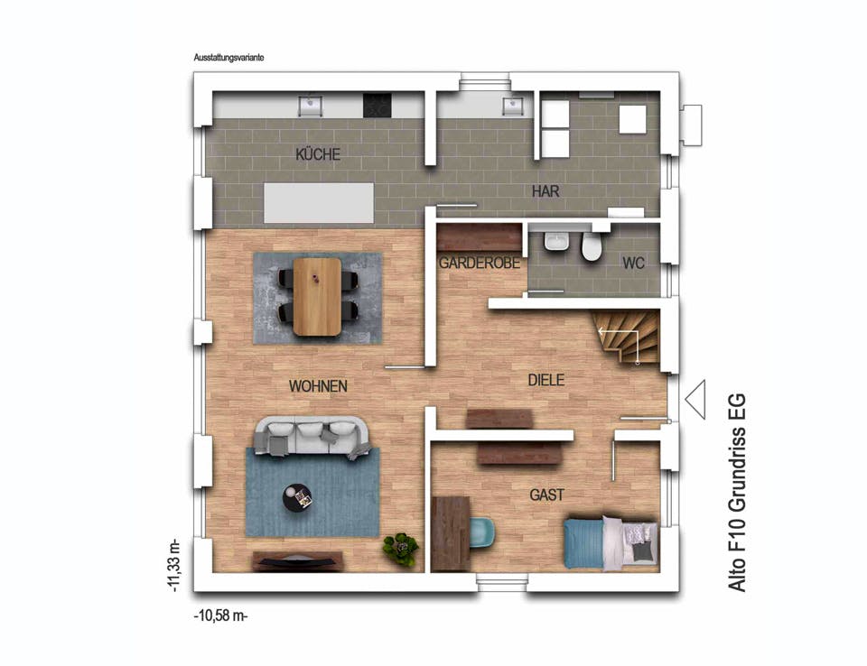 Massivhaus Alto F10 von Heinz von Heiden Schlüsselfertig ab 345747€, Satteldach-Klassiker Grundriss 1