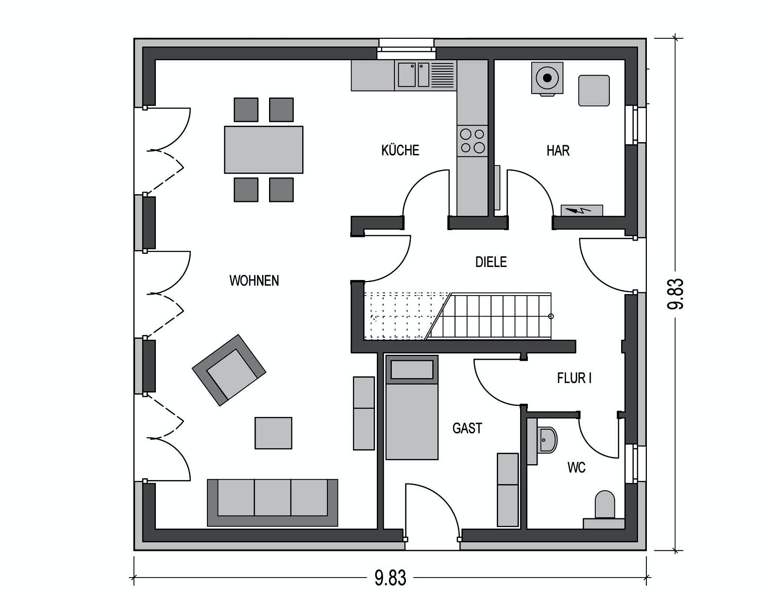 Massivhaus Arcus 150 von Heinz von Heiden Schlüsselfertig ab 327080€, Stadtvilla Grundriss 1