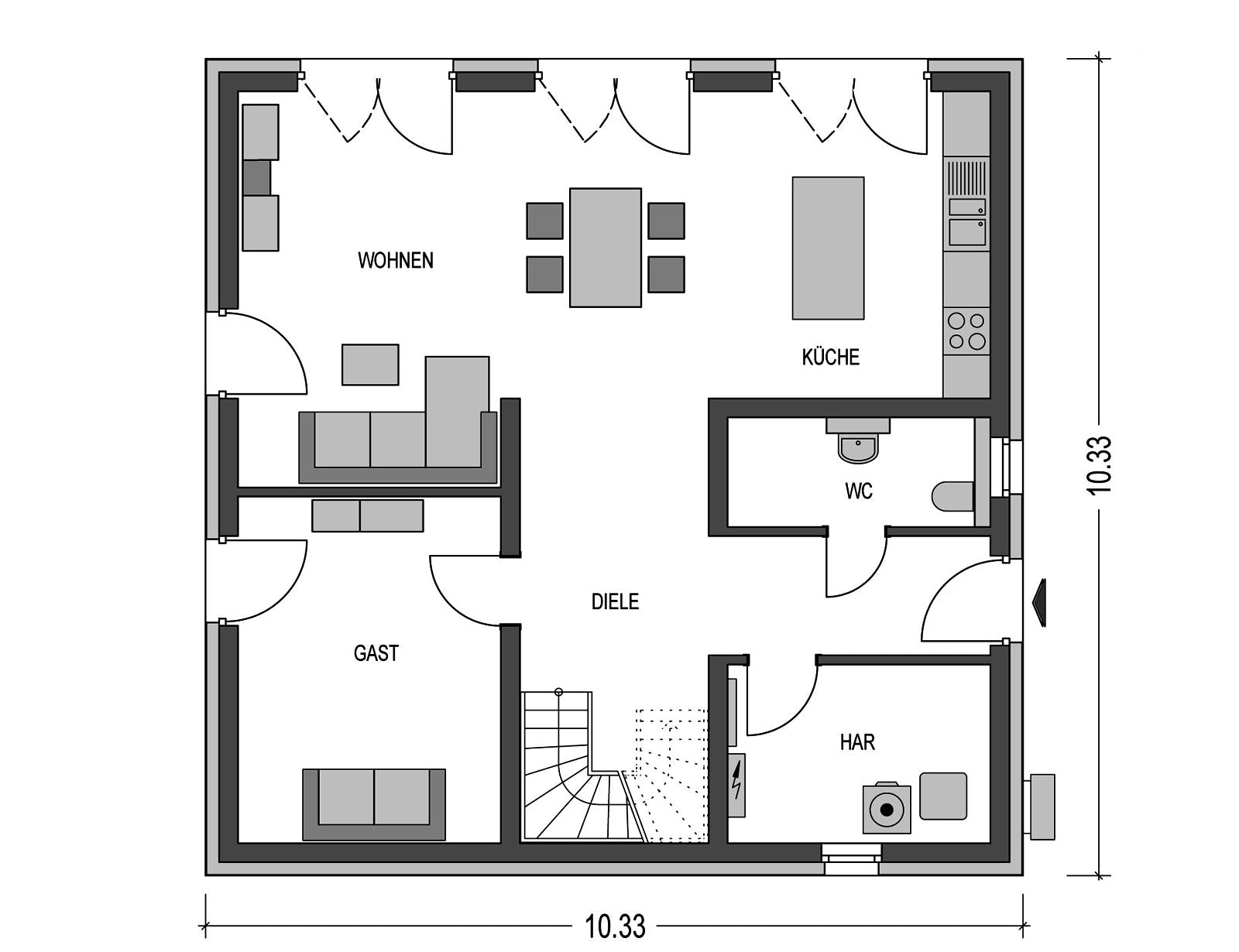 Massivhaus Arcus 160 von Heinz von Heiden Schlüsselfertig ab 369343€, Stadtvilla Grundriss 1