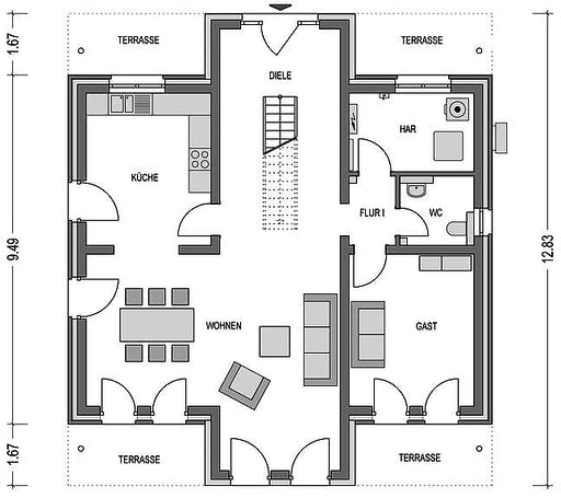 Massivhaus Arcus 180 von Heinz von Heiden Schlüsselfertig ab 473881.875€, Stadtvilla Grundriss 1