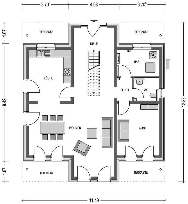 Massivhaus Arcus 180 von Heinz von Heiden Schlüsselfertig ab 476616.5€, Stadtvilla Grundriss 1