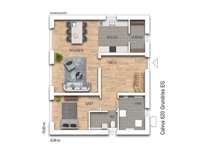 Massivhaus Calvus 620 von Heinz von Heiden Zentrale Schlüsselfertig ab 331928€, Satteldach-Klassiker Grundriss 1