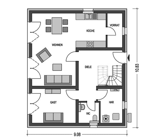 Massivhaus Calvus 620 von Heinz von Heiden Schlüsselfertig ab 301238.125€, Satteldach-Klassiker Grundriss 1