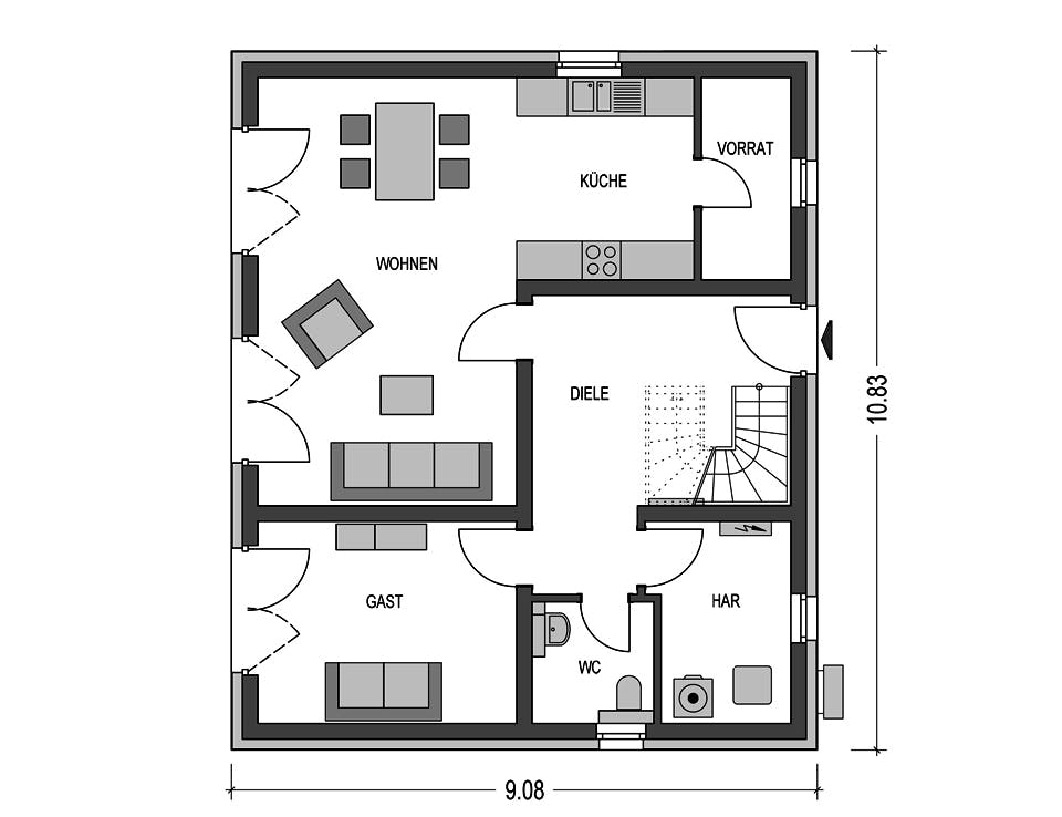Massivhaus Calvus 620 von Heinz von Heiden Schlüsselfertig ab 319254.25€, Satteldach-Klassiker Grundriss 1