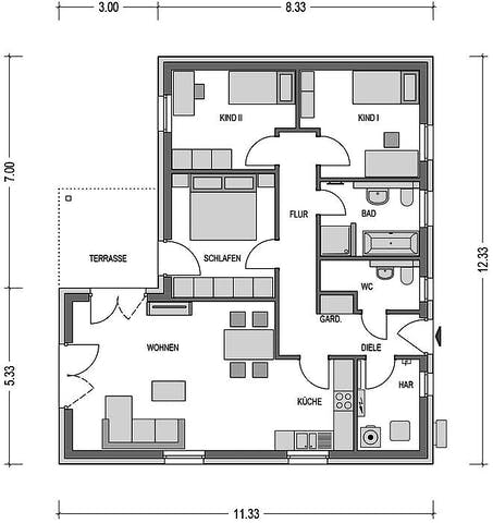 Winkelbungalow Grundriss