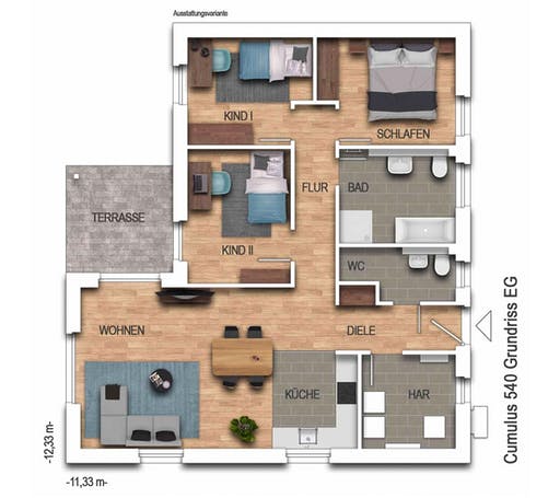 Massivhaus Cumulus 540 von Heinz von Heiden Schlüsselfertig ab 246942.375€, Bungalow Grundriss 1