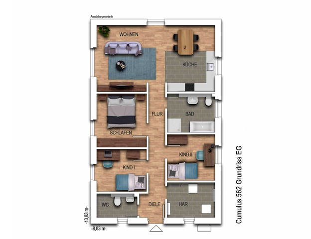 Massivhaus Cumulus 562 von Heinz von Heiden Schlüsselfertig ab 237151€, Bungalow Grundriss 1