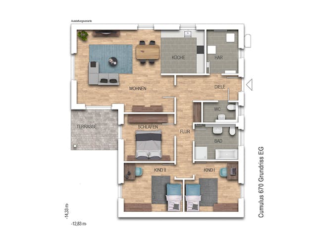 Massivhaus Cumulus 670 von Heinz von Heiden Zentrale Schlüsselfertig ab 291753€, Bungalow Grundriss 1
