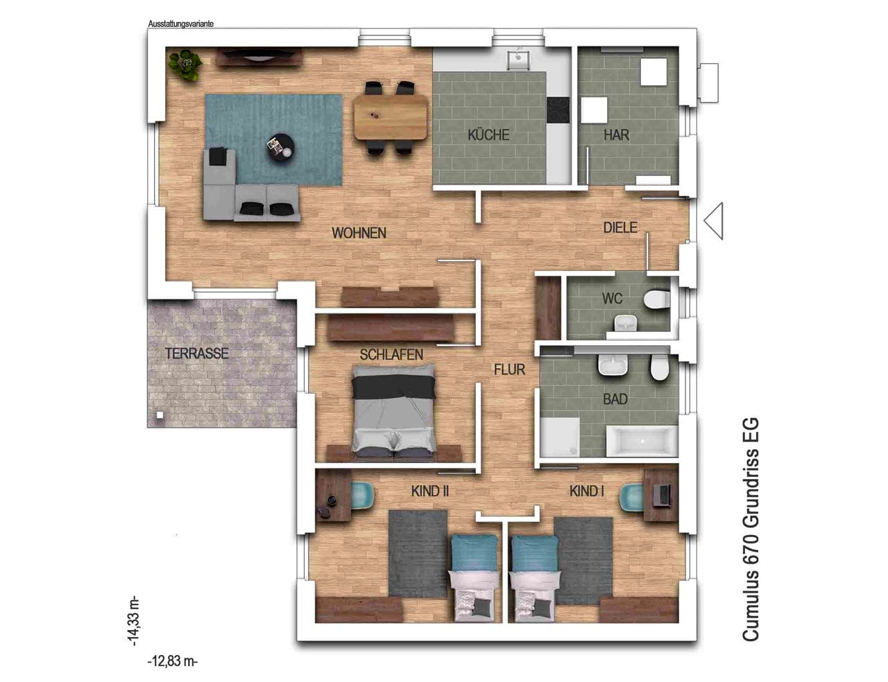 Massivhaus Cumulus 670 von Heinz von Heiden Schlüsselfertig ab 273951.125€, Bungalow Grundriss 1