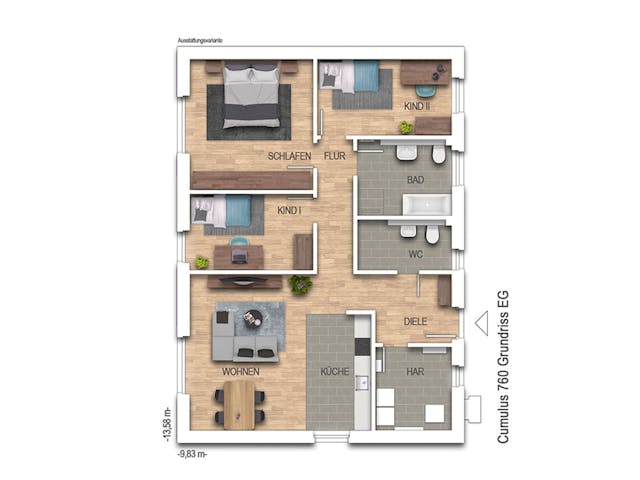 Massivhaus Cumulus 760 von Heinz von Heiden Zentrale Schlüsselfertig ab 258416€, Bungalow Grundriss 1