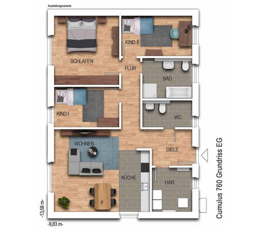 Massivhaus Cumulus 760 von Heinz von Heiden Schlüsselfertig ab 239067.125€, Bungalow Grundriss 1