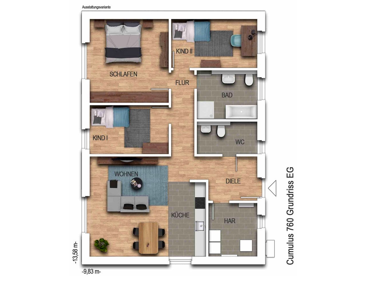 Massivhaus Cumulus 760 von Heinz von Heiden Schlüsselfertig ab 239238.875€, Bungalow Grundriss 1