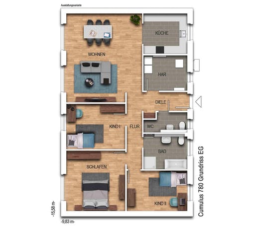 Massivhaus Cumulus 780 von Heinz von Heiden Schlüsselfertig ab 249655.625€, Bungalow Grundriss 1