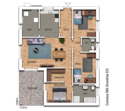 Massivhaus Cumulus 960 von Heinz von Heiden Schlüsselfertig ab 267301.75€, Bungalow Grundriss 1