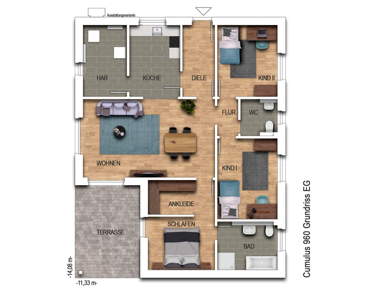 Massivhaus Cumulus 960 von Heinz von Heiden Schlüsselfertig ab 269412.875€, Bungalow Grundriss 1