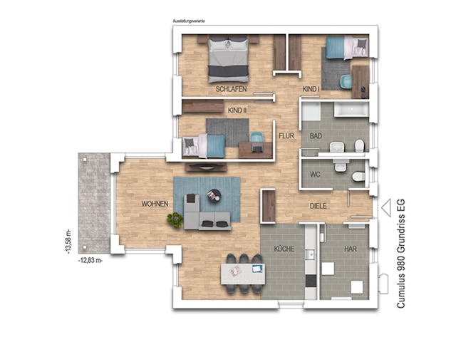 Massivhaus Cumulus 980 von Heinz von Heiden Zentrale Schlüsselfertig ab 289403€, Bungalow Grundriss 1