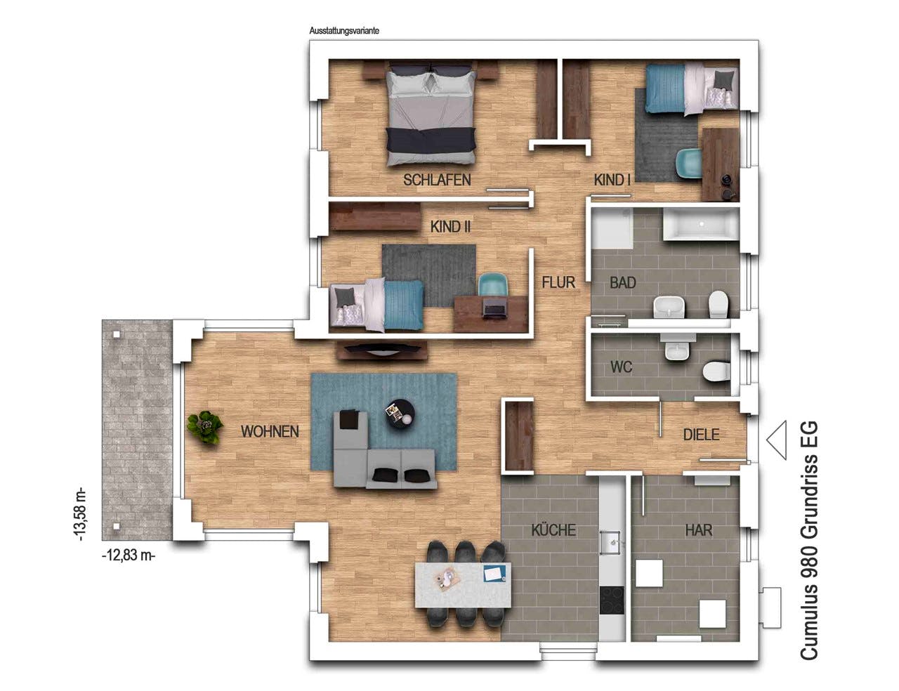 Massivhaus Cumulus 980 von Heinz von Heiden Schlüsselfertig ab 270968.375€, Bungalow Grundriss 1