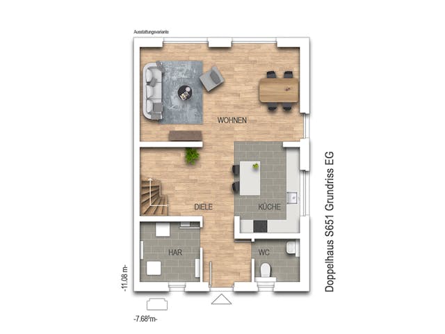 Massivhaus Doppelhaus S651 von Heinz von Heiden Zentrale Schlüsselfertig ab 306755€, Satteldach-Klassiker Grundriss 1
