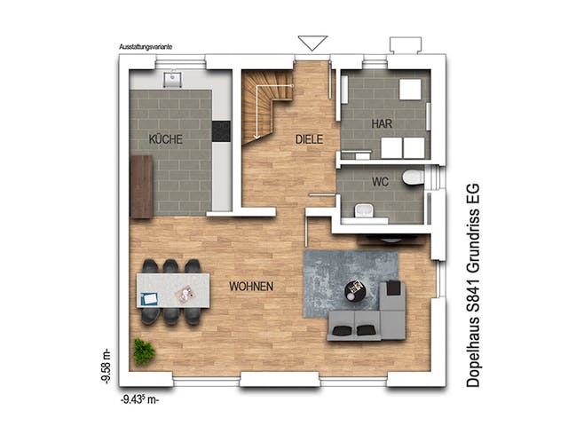 Massivhaus Doppelhaus S841 von Heinz von Heiden Schlüsselfertig ab 272108€, Satteldach-Klassiker Grundriss 1