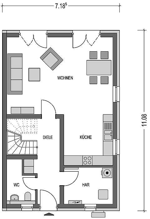 Massivhaus Doppelhaus F 550 von Heinz von Heiden Schlüsselfertig ab 299029.25€, Cubushaus Grundriss 1