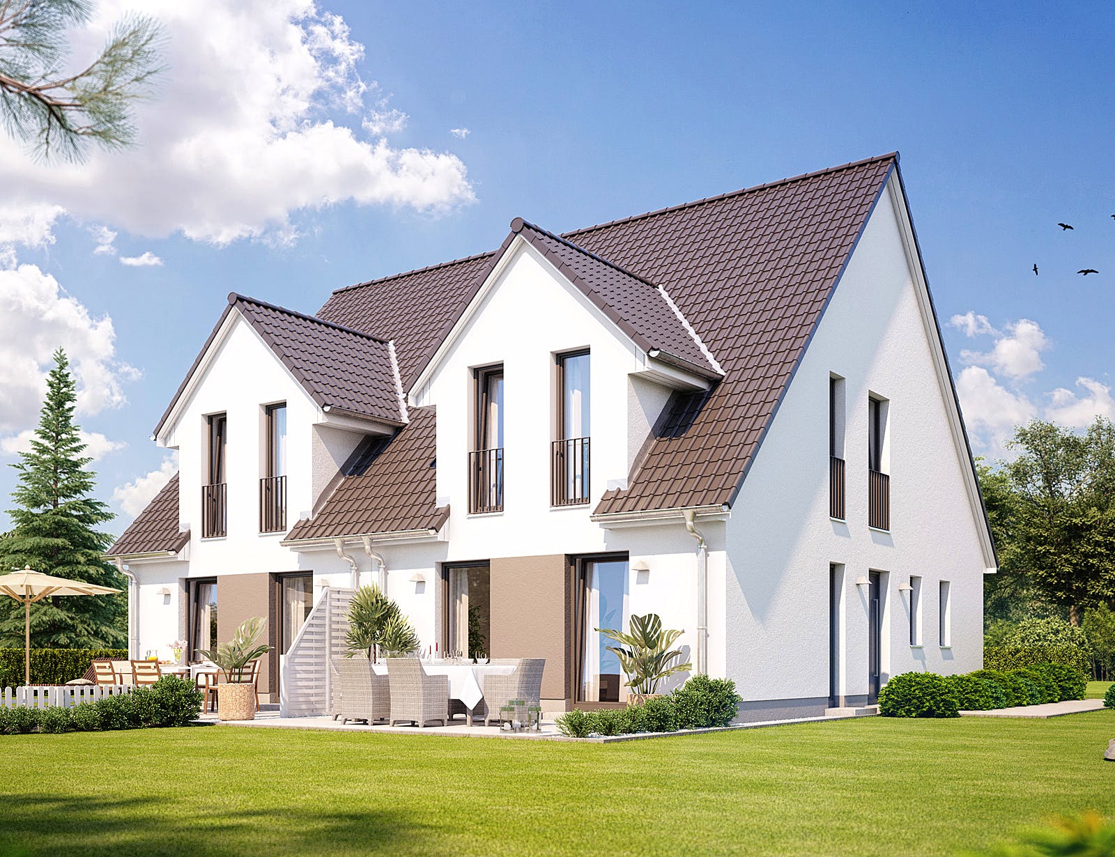 Massivhaus Doppelhaus S 360 von Heinz von Heiden Schlüsselfertig ab 289543€, Satteldach-Klassiker Außenansicht 1
