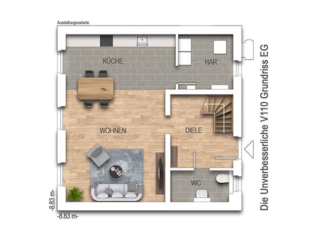 Massivhaus Die Unverbesserliche V110 von Heinz von Heiden Zentrale Schlüsselfertig ab 238417€, Stadtvilla Grundriss 1