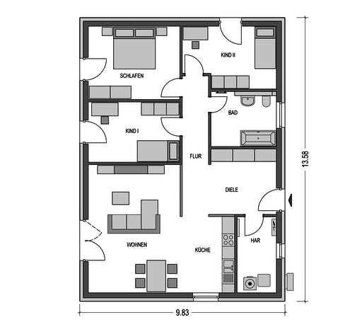 HvH - Einfamilienhaus B76 Floorplan 1