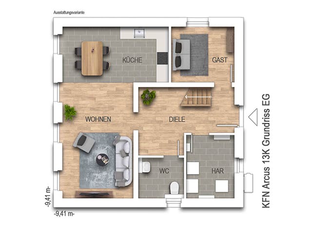 Massivhaus Arcus 13K von Heinz von Heiden Zentrale Schlüsselfertig ab 358584€, Stadtvilla Grundriss 1