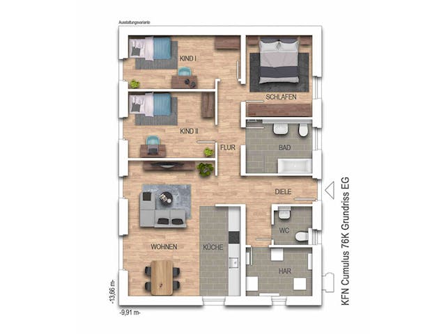 Massivhaus Cumulus 76K von Heinz von Heiden Zentrale Schlüsselfertig ab 303767€, Bungalow Grundriss 1