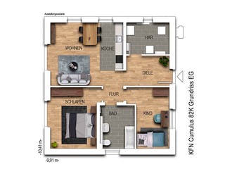 Massivhaus Cumulus 82K von Heinz von Heiden Schlüsselfertig ab 250623€, Bungalow Grundriss 1