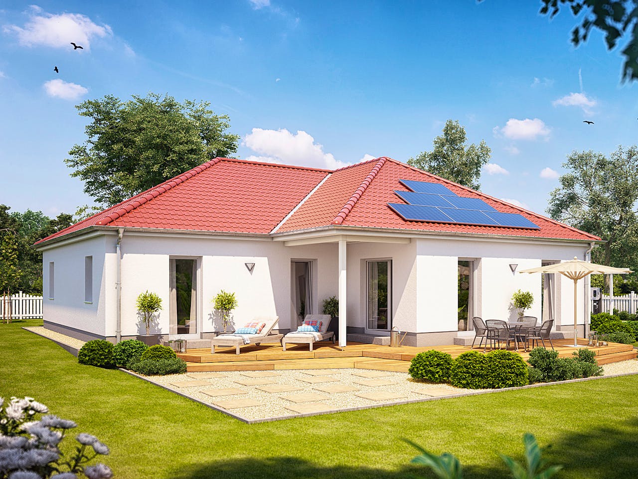 Massivhaus Cumulus W77K von Heinz von Heiden Zentrale Schlüsselfertig ab 344935.5€, Bungalow Außenansicht 1