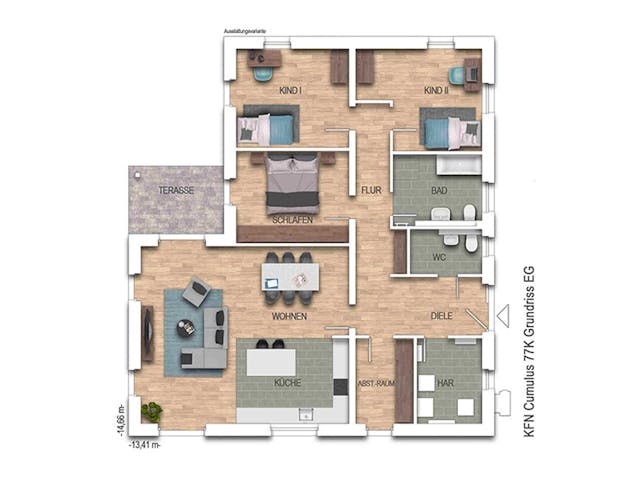 Massivhaus Cumulus W77K von Heinz von Heiden Zentrale Schlüsselfertig ab 356997€, Bungalow Grundriss 1 Massivhaus Cumulus W77K von Heinz von Heiden Zentrale Schlüsselfertig ab 356997€, Bungalow Grundriss 1