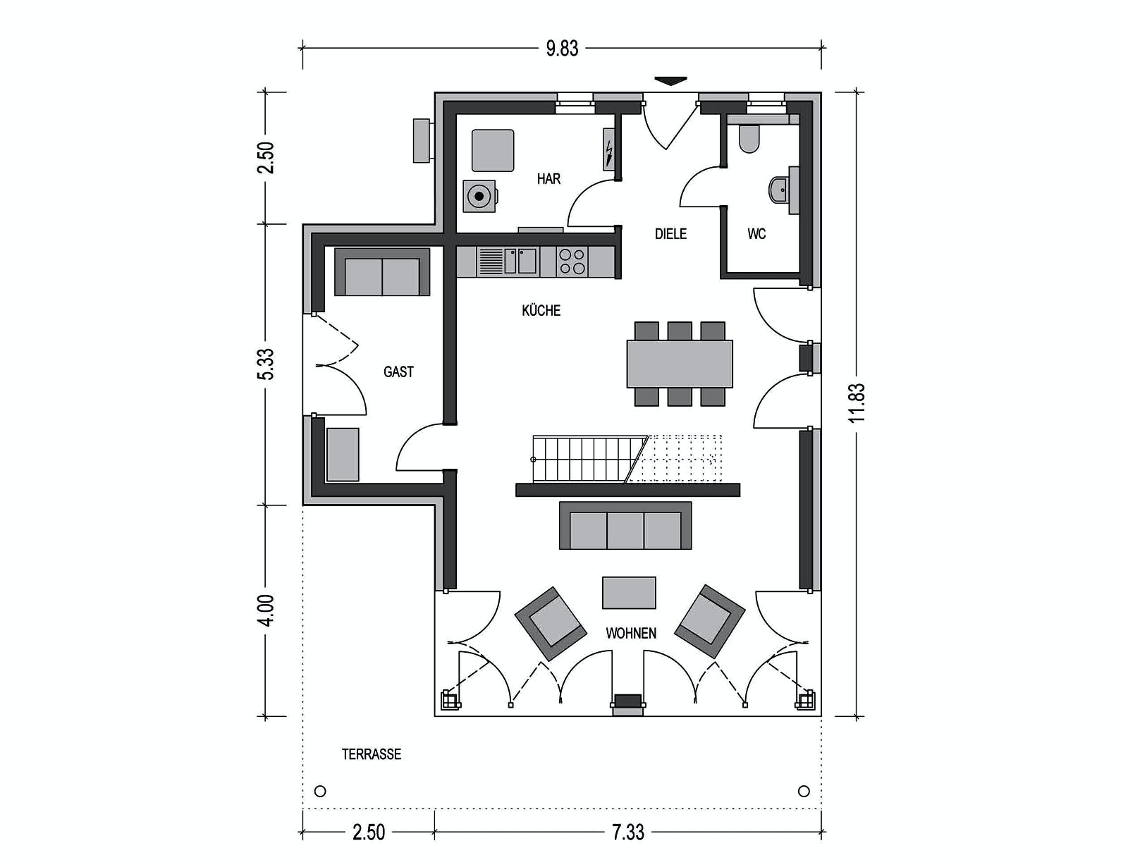 Massivhaus Stratus 730 von Heinz von Heiden Schlüsselfertig ab 485370.625€, Cubushaus Grundriss 1