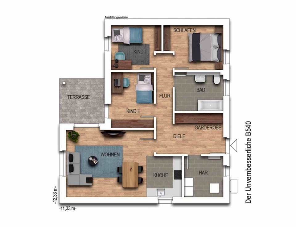 Massivhaus Der Unverbesserliche B540 von Heinz von Heiden Schlüsselfertig ab 199470.875€, Bungalow Grundriss 1