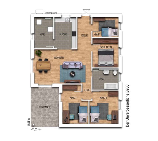Massivhaus Der Unverbesserliche B960 von Heinz von Heiden Schlüsselfertig ab 200379.5€, Bungalow Grundriss 1