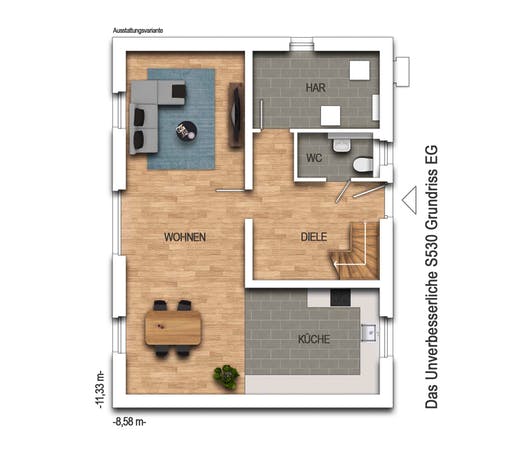 Massivhaus Der Unverbesserliche S530 von Heinz von Heiden Schlüsselfertig ab 216728.125€, Satteldach-Klassiker Grundriss 1
