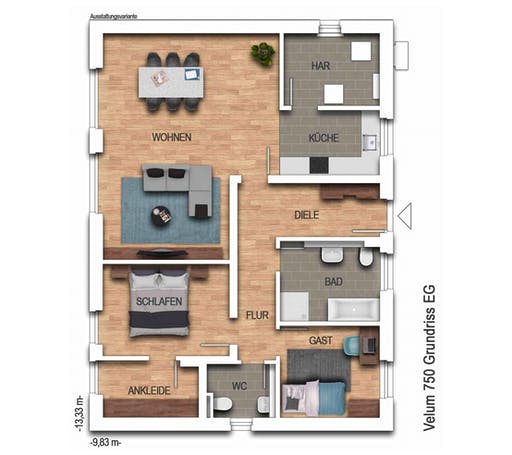 Massivhaus Cumulus 760 von Heinz von Heiden Schlüsselfertig ab 226390€, Bungalow Grundriss 1