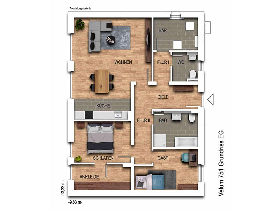 Massivhaus Velum 751 von Heinz von Heiden Schlüsselfertig ab 298504.25€, Bungalow Grundriss 1
