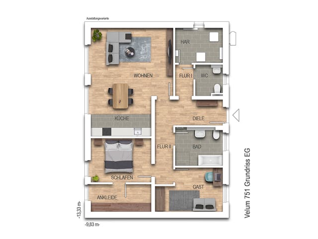 Massivhaus Velum 751 von Heinz von Heiden Zentrale Schlüsselfertig ab 276607€, Bungalow Grundriss 1