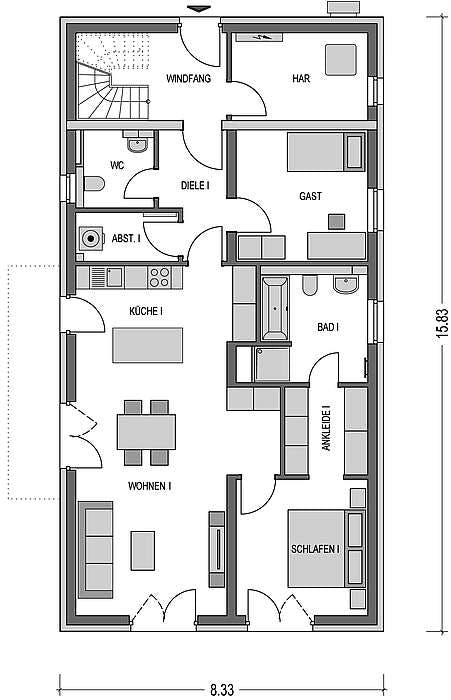 Massivhaus Zweifamilienhaus 490 von Heinz von Heiden Schlüsselfertig ab 478152€, Satteldach-Klassiker Grundriss 1