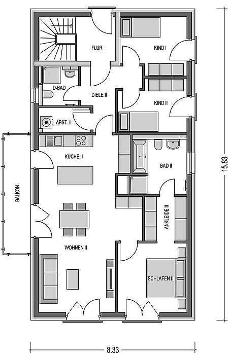 Massivhaus Zweifamilienhaus 490 von Heinz von Heiden Schlüsselfertig ab 478152€, Satteldach-Klassiker Grundriss 2