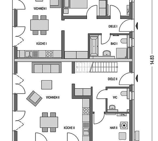 Massivhaus Zweifamilienhaus 880 von Heinz von Heiden Schlüsselfertig ab 441305.875€, Satteldach-Klassiker Grundriss 1
