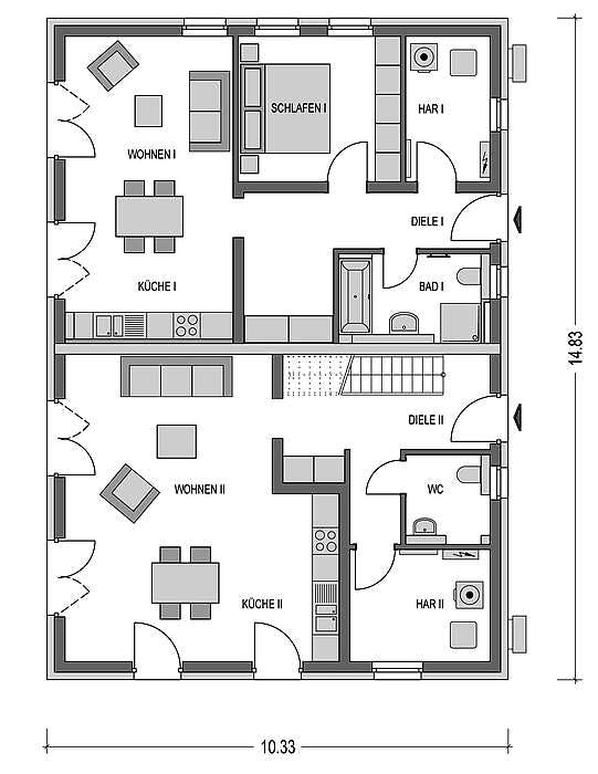 Massivhaus Zweifamilienhaus 880 von Heinz von Heiden Schlüsselfertig ab 478019€, Satteldach-Klassiker Grundriss 1