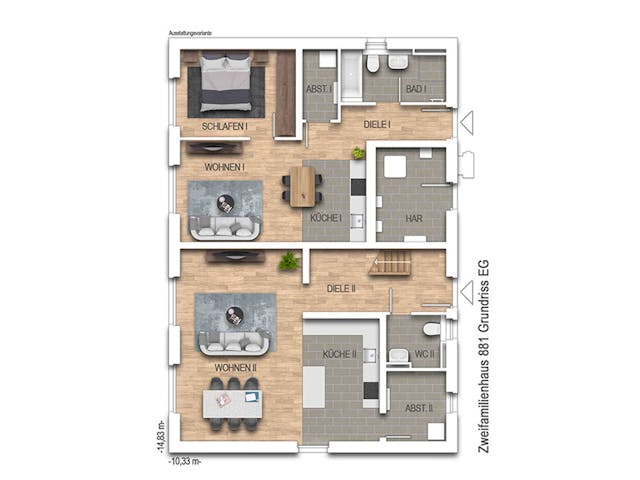 Massivhaus Zweifamilienhaus 881 von Heinz von Heiden Zentrale Schlüsselfertig ab 457463€, Satteldach-Klassiker Grundriss 1