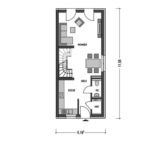 Massivhaus DOPPELHAUS 2S150 von HVO Massivhaus Schlüsselfertig ab 304929€, Satteldach-Klassiker Grundriss 1