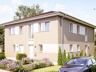 Massivhaus DOPPELHAUS 2Z282 von HVO Massivhaus Schlüsselfertig ab 334900€, Stadtvilla Außenansicht 1