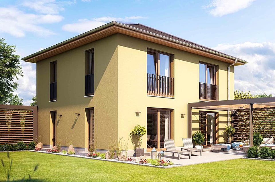 Massivhaus ELEGANZ 2130 von HVO Massivhaus Schlüsselfertig ab 307388€, Stadtvilla Außenansicht 1